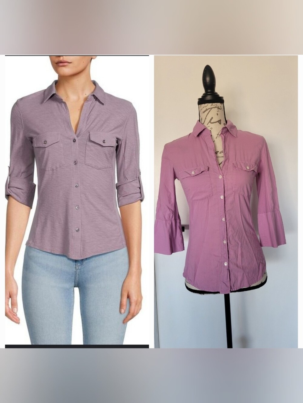 James Perse Standard Roll Tab Convertible Button Up Shirt Top Pink Size Small